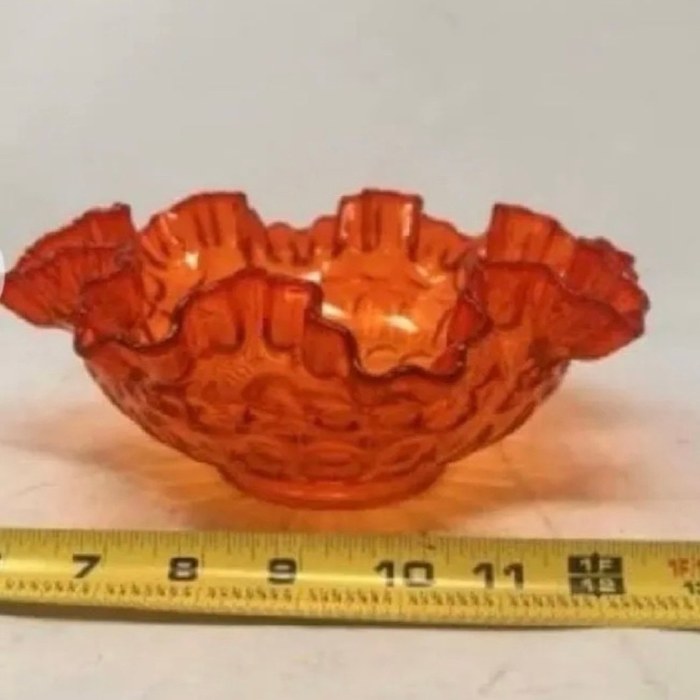 Amberina Fenton Thumbprint Bowl Scalloped Edges Vintage 1960s